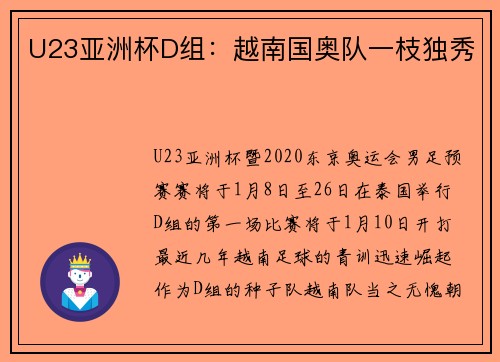 U23亚洲杯D组：越南国奥队一枝独秀